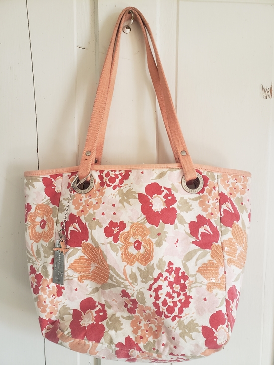 American Eagle Outfitters Handbags - Floral Canvas Tote Bag in Coral and Peach